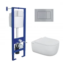 Комплект: инсталляция АТОМ кнопка хром глянец, унитаз EGO XL Rimless, сидение дюропласт микролифт, б