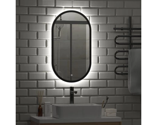 Зеркало Prime Black Led 450x800 с сенсором, холодная подстветка, рама МДФ