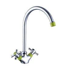 Смеситель двуручный для кухни с поворотным изливом, картридж 35 мм., зелёный/хром, DECOROOM