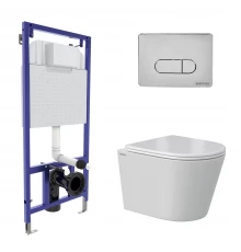 Комплект: инсталляция NOVUM кнопка D3 хром глянец, унитаз VITA Rimless 49 см, сиденье дюропласт микр