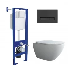 Комплект: инсталляция АТОМ Line кнопка черная SoftTouch, унитаз PUMA XL Rimless, сидение дюропласт T