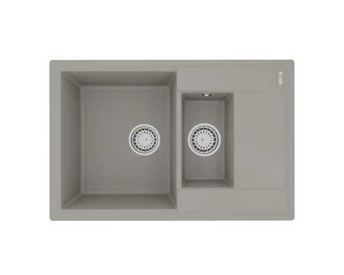 Кухонная мойка Lemark RAMZA 760 врезная прямоугольная с доп.чашей и крылом из кварцгранита, Грей