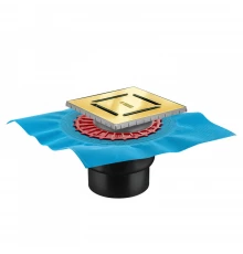 Трап водосток ZENTRUM Norma 150х150, золото глянец, выпуск D50/75/110 H74 вертикальный, BERGES