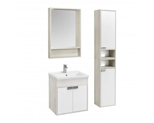 Тумба ФЛАЙ 60, белая, дуб крафт (под раковину МИРАНДА 60)