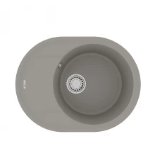 Кухонная мойка Lemark LACHA 620 врезная овальная с крылом из кварцгранита, Грей