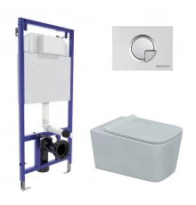 Комплект для монтажа подвесного унитаза: инсталляция NOVUM525, кнопка R2 матовый хром, унитаз FLOE, 