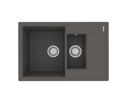 Кухонная мойка Lemark RAMZA 760 врезная прямоугольная с доп.чашей и крылом из кварцгранита, Серый шё