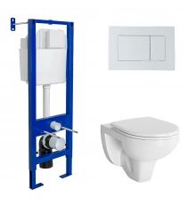 Комплект для монтажа подвесного унитаза GAMMA: инсталляция АТОМ410, кнопка белая, унитаз  с сиденьем