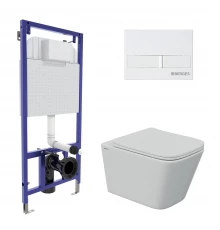 Комплект для монтажа  подвесного унитаза: инсталляция NOVUM525, кнопка L1 белая,  унитаз FLOE S Riml