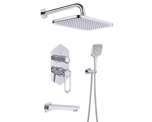 PRIZMA Смеситель для ванны-душа, монолит.излив 170мм верх.лейка 'Троп.дождь', р/ОД, хром, LM, LM3922