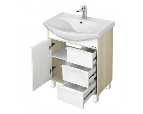 Тумба РИКО 65, белая, ясень фабрик (под раковина СМАЙЛ 65)