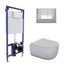 Комплект для монтажа  подвесного унитаза: инсталляция NOVUM525, кнопка S3 хром глянец, унитаз EGO Ri