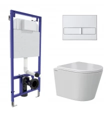 Комплект: инсталляция NOVUM кнопка L2 матовый хром, унитаз VITA Rimless 49 см, сиденье дюропласт мик