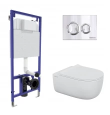 Комплект для монтажа  подвесного унитаза: инсталляция NOVUM525, кнопка O3 хром глянец, унитаз EGO XL