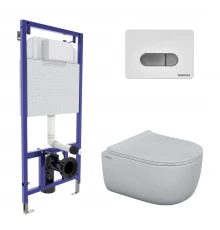 Комплект для монтажа  подвесного унитаза: инсталляция NOVUM525, кнопка D7 белая/кнопка хром, унитаз 