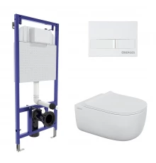 Комплект для монтажа подвесного унитаза: инсталляция NOVUM525, кнопка L1 белая, унитаз EGO XL Rimles