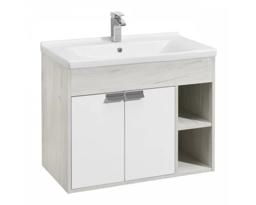 Тумба ФЛАЙ 80, белая, дуб крафт (под раковину МИРАНДА 80)