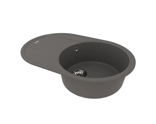 Кухонная мойка Lemark LACHA 760 врезная овальная с крылом из кварцгранита, Серый шёлк