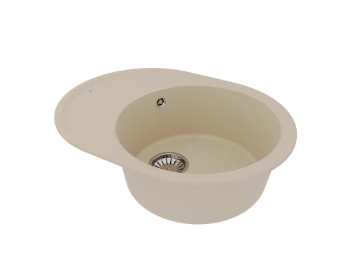 Кухонная мойка Lemark LACHA 620 врезная овальная с крылом из кварцгранита, Бежевый