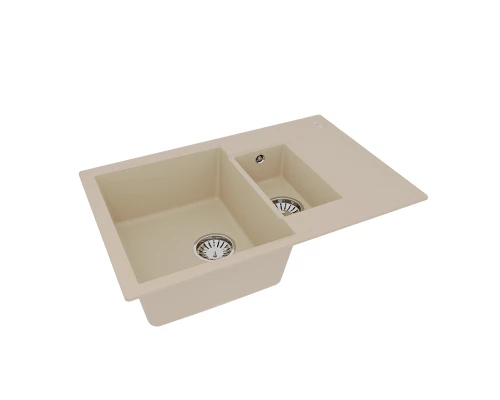 Кухонная мойка Lemark RAMZA 760 врезная прямоугольная с доп.чашей и крылом из кварцгранита, Бежевый