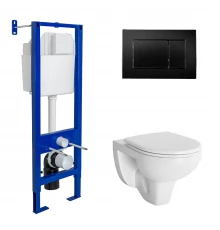 Комплект для монтажа подвесного унитаза GAMMA: инсталляция АТОМ410, кнопка черная Soft Touch, унитаз