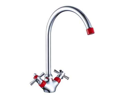 Смеситель двуручный для кухни с поворотным изливом, картридж 35 мм., красный/хром, DECOROOM