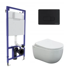 Комплект для монтажа  подвесного унитаза: инсталляция NOVUM525, кнопка D5 черная Soft Touch, унитаз 