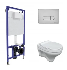 Комплект: инсталляция NOVUM, кнопка D3 глянцевый хром, унитаз ALBIT S, сиденье дюропласт Top Slim SO