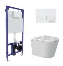 Комплект: инсталляция NOVUM кнопка L1 белая, унитаз VITA Rimless 49 см, сиденье дюропласт микролифт,