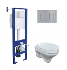 Комплект: инсталляция ATOM кнопка хром глянец, унитаз подвесной Albit S с сиденьем Top Slim SO дюроп