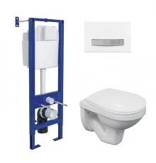 Комплект: инсталляция ATOM Line кнопка белая/хром глянец, унитаз Gamma, сиденье полипропилен Gamma P