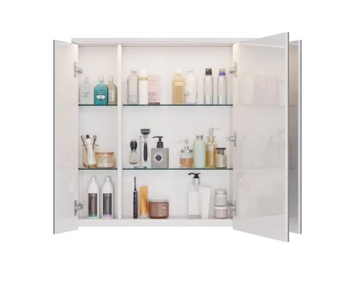 Шкаф зеркальный Lemark ZENON 90х80 см 3-х дверный, с козырьком-подсветкой, с розеткой, цвет корпуса: