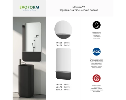Зеркало настенное с полочкой (цвет: черный) Shadow EVOFORM D70 см, BY 0562