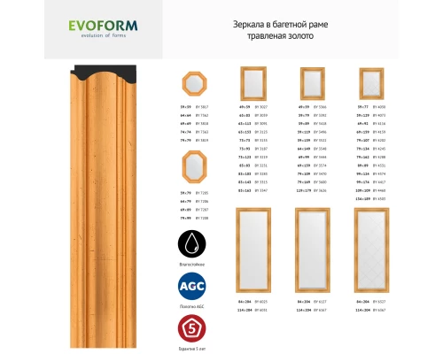 Зеркало настенное EVOFORM в багетной раме травленое золото, 62х152 см, BY 3123