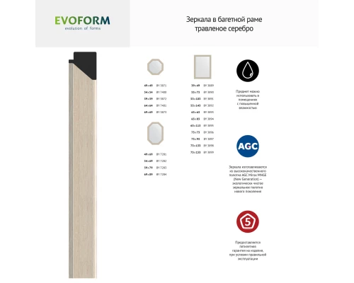 Зеркало настенное Octagon EVOFORM в багетной раме травленое серебро, 49х49 см, BY 3871