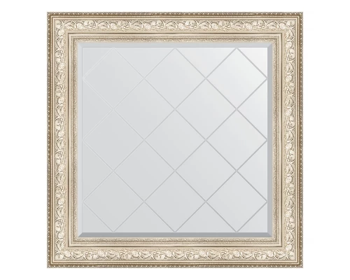 Зеркало настенное с гравировкой EVOFORM в багетной раме виньетка серебро, 90х90 см, BY 4340