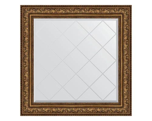 Зеркало настенное с гравировкой EVOFORM в багетной раме виньетка состаренная бронза, 90х90 см, BY 4341