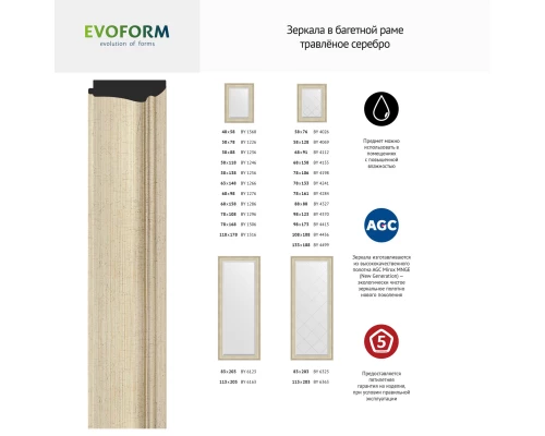 Зеркало настенное с гравировкой EVOFORM в багетной раме травленое серебро, 98х123 см, BY 4370