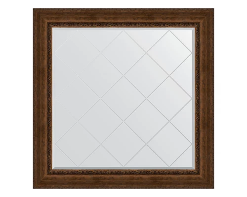 Зеркало настенное с гравировкой EVOFORM в багетной раме состаренная бронза с орнаментом, 112х112 см, BY 4472