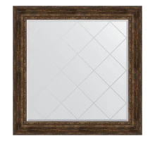 Зеркало настенное с гравировкой EVOFORM в багетной раме состаренное дерево с орнаментом, 112х112 см, BY 4473