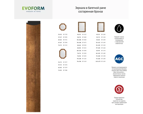 Зеркало настенное Polygon EVOFORM в багетной раме состаренная бронза, 72х92 см, BY 7080