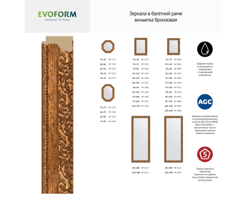 Зеркало настенное Octagon EVOFORM в багетной раме виньетка бронзовая, 70х70 см, BY 7333