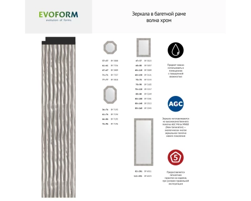 Зеркало настенное Octagon EVOFORM в багетной раме волна хром, 71х71 см, BY 7357