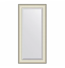 Зеркало настенное с фацетом EVOFORM в багетной раме белая кожа с хромом, 54х114 см, BY 7453