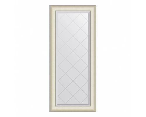 Зеркало настенное с гравировкой EVOFORM в багетной раме белая кожа с хромом, 54х124 см, BY 4566