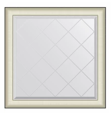 Зеркало настенное с гравировкой EVOFORM в багетной раме белая кожа с хромом, 84х84 см, BY 4572