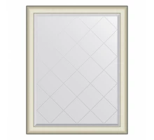 Зеркало настенное с гравировкой EVOFORM в багетной раме белая кожа с хромом, 94х119 см, BY 4573