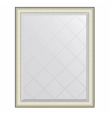 Зеркало настенное с гравировкой EVOFORM в багетной раме белая кожа с хромом, 94х119 см, BY 4573