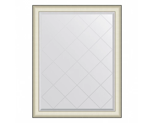 Зеркало настенное с гравировкой EVOFORM в багетной раме белая кожа с хромом, 94х119 см, BY 4573