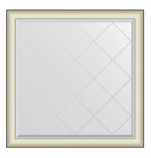 Зеркало настенное с гравировкой EVOFORM в багетной раме белая кожа с хромом, 104х104 см, BY 4575